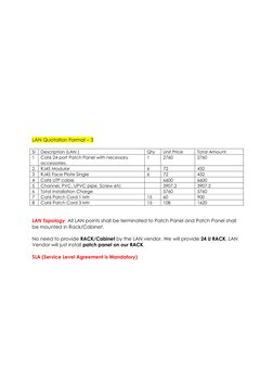 LAN Quotation Format – 3 
 
 
 
LAN Topology: All LAN points shall be terminated to Patch Panel and Patch Panel shall 
be mou