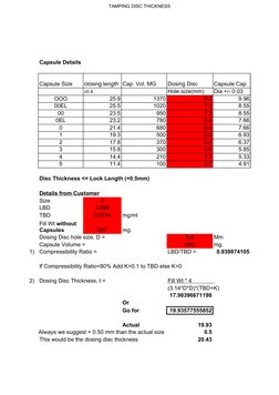TAMPING DISC THICKNESS
Capsule Details
Capsule Size
closing length Cap. Vol. MG
Dosing Disc
Capsule Cap
Hole size(mm)
Dia +/-