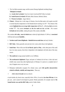 •  The Arsi Bale mountain range, and the eastern Hararge highlands including Dengo
Ethiopian Lowlands:
A. Awash-Afar Lowlands