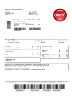 Demonstrativo de Serviços de Telecomunicações
CLARO S/A
CNPJ: 40.432.544/0001-47
Rua Flórida, 1970
Insc. Est. 114.814.878.119