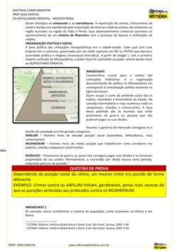 MATERIAL COMPLEMENTAR
PROF.MAX DANTAS
03-ANTIGUIDADE ORIENTAL - MESOPOTÂMIA
deram destaque ao artesanato e as manufaturas. A
