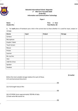 Grade 8 ICT Input and Output Devices Test | PDF | Input/Output ...