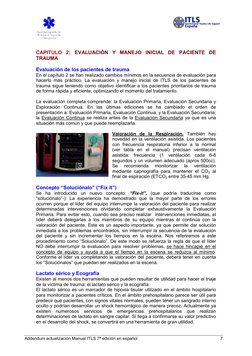 Addendum actualización Manual ITLS 7ª edición en español 
7 
CAPITULO 2: EVALUACIÓN Y MANEJO INICIAL DE PACIENTE DE 
TRAUMA