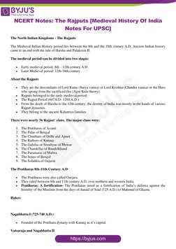 (https://byjus.com/?utm_source=pdf-click) 
 
NCERT Notes: The Rajputs [Medieval History Of India 
Notes For UPSC] 
The North