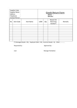 Goods Return Form Template | PDF