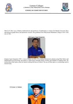 Lemery Colleges
A. Bonifacio St., Brgy. Bagong Sikat, Lemery, Batangas
SCHOOL OF COMPUTER STUDIES
Mari-Jo P. Ruiz was a Filip