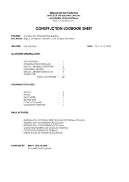 Construction Logbook for Residential Building | PDF | Carpentry ...