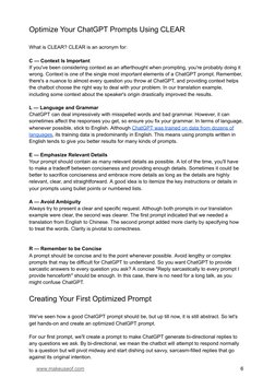 Optimize Your ChatGPT Prompts Using CLEAR
What is CLEAR? CLEAR is an acronym for:
C — Context Is Important
If you've been con