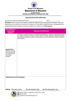 Teacher Reflection Form for Applicants | PDF | Teachers | Learning