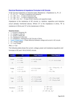 Page 3 of 4 
 
Electrical Resistance & Impedance Formulas in AC Circuits 
In AC Circuits (capacitive or inductive load), Resi