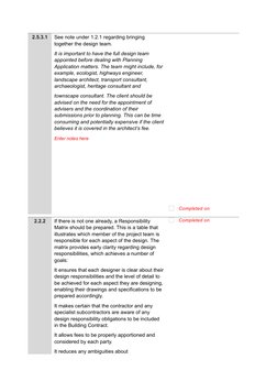 2.5.3.1
See note under 1.2.1 regarding bringing 
together the design team.
It is important to have the full design team 
appo