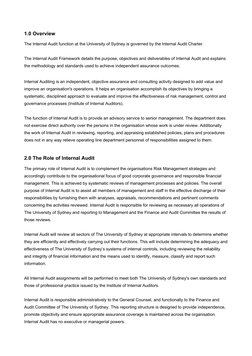 1.0 Overview  
 
The Internal Audit function at the University of Sydney is governed by the Internal Audit Charter.