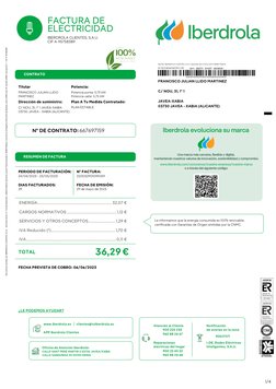 SV11   002771   011077   20230529
FACTURA DE
ELECTRICIDAD
IBERDROLA CLIENTES, S.A.U.
CIF A-95758389
jgDFH<"\&	[6k
0