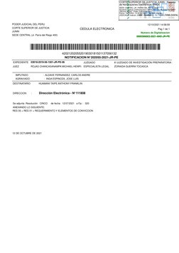 NOTIFICACION N° 202055-2021-JR-PE
*420212020552019030181501137056*
JUZGADO
6° JUZGADO DE INVESTIGACIÓN PREPARATORIA - SEDE
EX