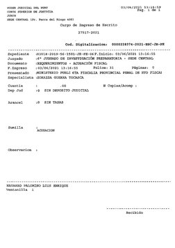 PODER JUDICIAL DEL PERU
CORTE SUPERIOR DE JUSTICIA
JUNIN
SEDE CENTRAL (Jr. Parra del Riego 400)
Cargo de Ingreso de Escrito
2