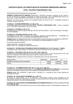 Pelo presente instrumento particular de Contrato Social:
GABRIELLA GONCALVES DE CAMARGO, BRASILEIRA , SOLTEIRA, empresaria, n