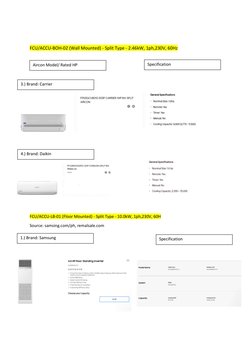 FCU/ACCU-BOH-02 (Wall Mounted) - Split Type - 2.46kW, 1ph,230V, 60Hz  
  
 
 
 
 
 
 
 
 
 
 
 
 
FCU/ACCU-LB-01 (Floor Mount