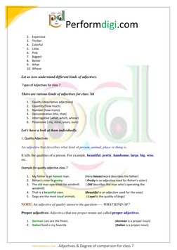 Adjectives and Comparison for Class 7 | PDF | Adjective | Noun