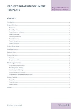 Project Initiation Document 
for [enter project title here]
PROJECT INITATION DOCUMENT
TEMPLATE
Contents
Introduction........