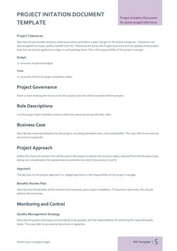 Project Initiation Document 
for [enter project title here]
PROJECT INITATION DOCUMENT
TEMPLATE
Project Tolerances
Describe t