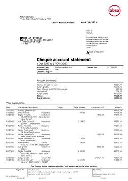 Private Bag X18, Johannesburg, 2000
008140
002526
Private Bank Stellenbosch
De Wagenweg Office Park
De Wagenweg Office Park
B