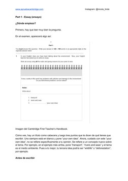 www.apruebacambridge.com  (http://www.apruebacambridge.com/)
Instagram: @nicola_linde 
 
Part 1 - Essay (ensayo) 
 
¿Dónde em
