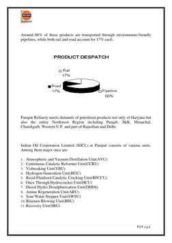 7 | P a g e  
 
 
 
Around 66% of these products are transported through environment-friendly 
pipelines, while both rail a