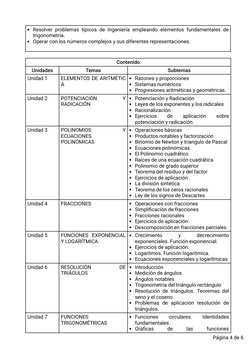 Resolver problemas típicos de Ingeniería empleando elementos fundamentales de 
trigonometría.
Operar con los números complejo