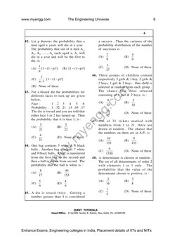 6
QUEST  TUTORIALS
Head Office : E-16/289, Sector-8, Rohini, New Delhi, Ph. 65395439
42. Let p denotes the probability that a