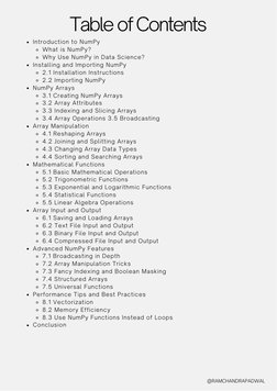 Introduction to NumPy 
What is NumPy? 
Why Use NumPy in Data Science?
Installing and Importing NumPy 
2.1 Installation Instru