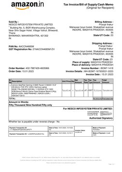 Tax Invoice/Bill of Supply/Cash Memo
(Original for Recipient)
*ASSPL-Amazon Seller Services Pvt. Ltd., ARIPL-Amazon Retail