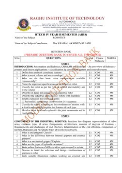 BTECH IV YEAR II SEMESTER (AR18)
Name of the Subject
: ROBOTICS 
Name of the Subject Coordinator
: Mrs S RAMA LAKSHMI MALLADI