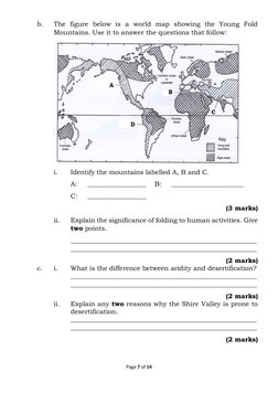 Page 7 of 14 
 
b. 
The figure below is a world map showing the Young Fold 
Mountains. Use it to answer the questions that fo