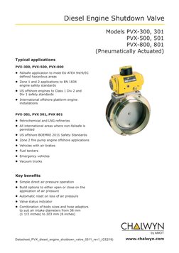 Datasheet_PVX_diesel_engine_shutdown_valve_0511_rev1_(CE218)
 www.chalwyn.com
Models PVX-300, 301
PVX-500, 501
PVX-800, 801
(