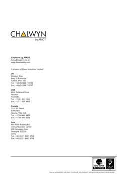 CHALWYN RESERVES THE RIGHT TO UPDATE THIS PRODUCT SPECIFICATION WITHOUT PRIOR NOTICE.
Chalwyn by AMOT
sales@chalwyn.co.uk
www