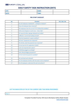Safety Task Daily Safety Task Instruction Template | PDF | Occupational Safety And ...