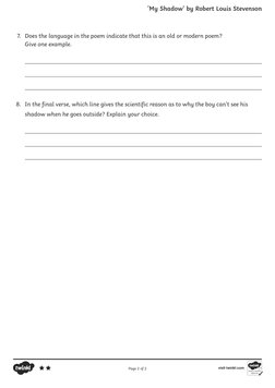 7.	 Does the language in the poem indicate that this is an old or modern poem?
Give one example.




8.	 In the final vers