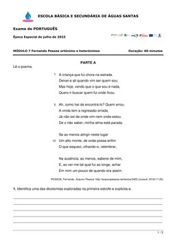 1 / 3 
 
 
ESCOLA BÁSICA E SECUNDÁRIA DE ÁGUAS SANTAS 
 
 
 
Exame de PORTUGUÊS 
Época Especial de julho de 2023