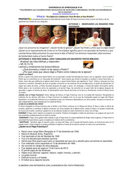 PROPÓSITO: El estudiante Reconoce la autoridad del Santo Padre (El Papa Francisco) como sucesor de Pedro y de los 
apóstole