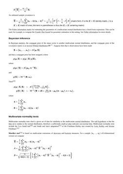 An unbiased sample covariance is
 (matrix form;  is the 
 identity matrix, J is a
 matrix of ones; the term in parentheses is