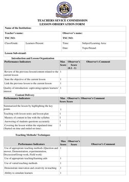 TEACHERS SEVICE COMMISSION 
                                     LESSON OBSERVATION FORM