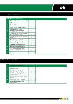 STEP 6 – COUPLING 
Driver Assessment 
Page
Coupling trailerYNObservations
STEP 7 – UNCOUPLE TRAILER
Uncouple trailerYNObserva