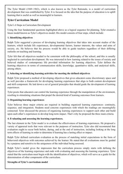 Tyler Model Tyler's Model in Curriculum Development | PDF | Curriculum | Learning