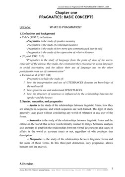 Lecture Notes on Pragmatics FOR POSTGRADUATE STUDENTS, 2009