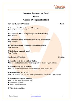 Class VI Science 
www.vedantu.com  (http://www.vedantu.com/) 
1 
 
Important Questions for Class 6 
Science 
Chapter 2 Co