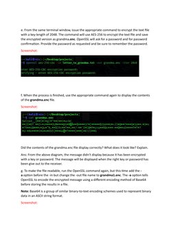 e. From the same terminal window, issue the appropriate command to encrypt the text file 
with a key-length of 2048. The co