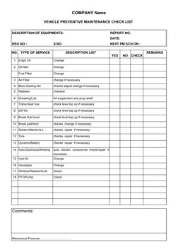 Vehicle Preventive Maintenance Checklist PDF
