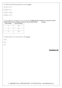Grade 4 Term 3 Maths Revision Paper | PDF | Area | Elementary Geometry