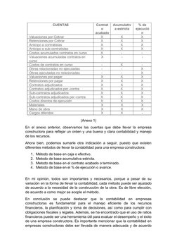 (Anexo 1)
En el anexo anterior, observamos las cuentas que debe llevar la empresa
constructora para reflejar un orden y una b