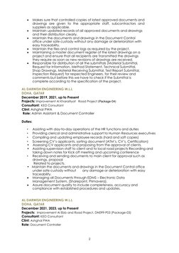 2 
 
• 
Makes sure that controlled copies of latest approved documents and 
drawings are given to the approp